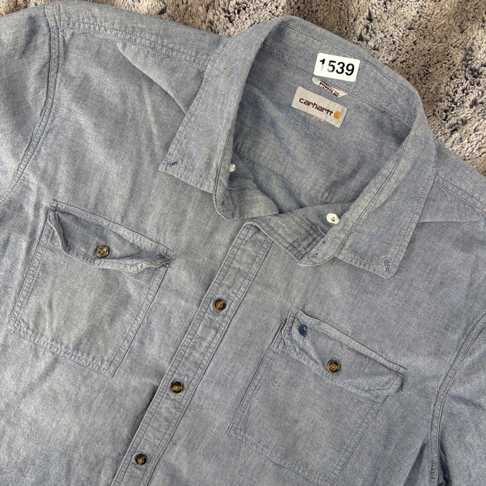 Carhartt Blue Relaxed Fit Button Up Short Sleeve Cotton Shirt Size 2XL